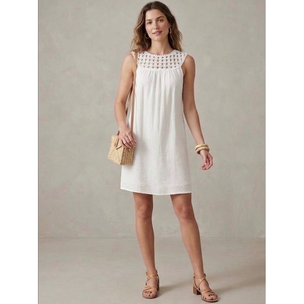 Lilly Pulitzer Sydney Crinkle Dress White Lace Sleeveless Shift Women's Size 4